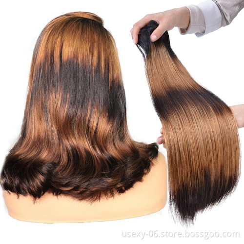 Cuticle Aligned Virgin Hair Extension Ombre 5 Tone 1B 30 Brown Color Straight Super Double Drawn Hair Weave Bundles